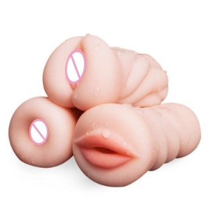 4D Realistic Deep Throat Male Masturbator Silicone Artificial Vagina Mouth Anal Erotic Oral Sex Masturbator