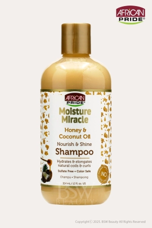 AFRICAN PRIDE MOISTURE MIRACLE HONEY & COCONUT OIL NOURISH & SHINE SHAMPOO 12oz