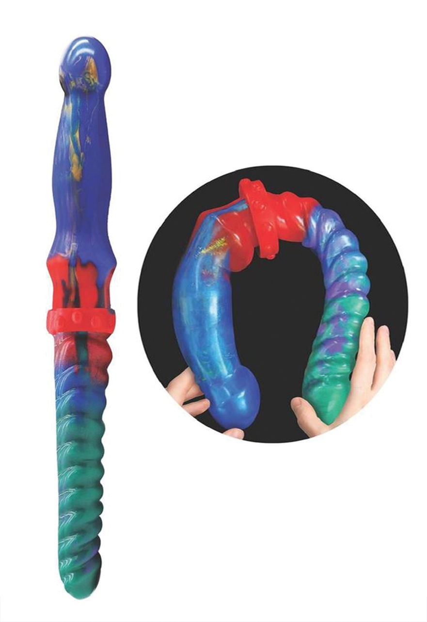Alien Nation Double Demon Dual End Silicone Dildo - Blue/Green