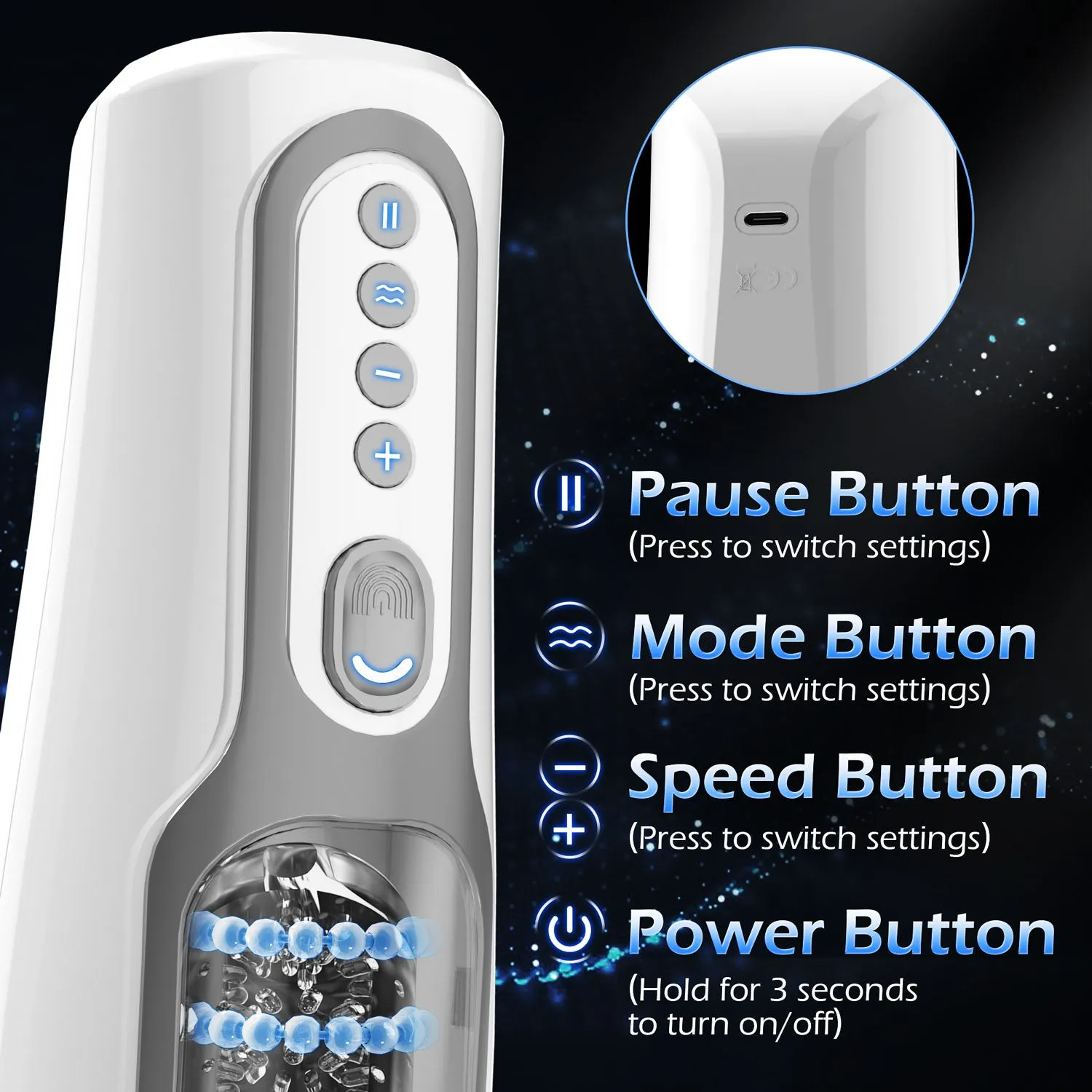Automatic Thrusting Male Masturbator with Massaging Beads