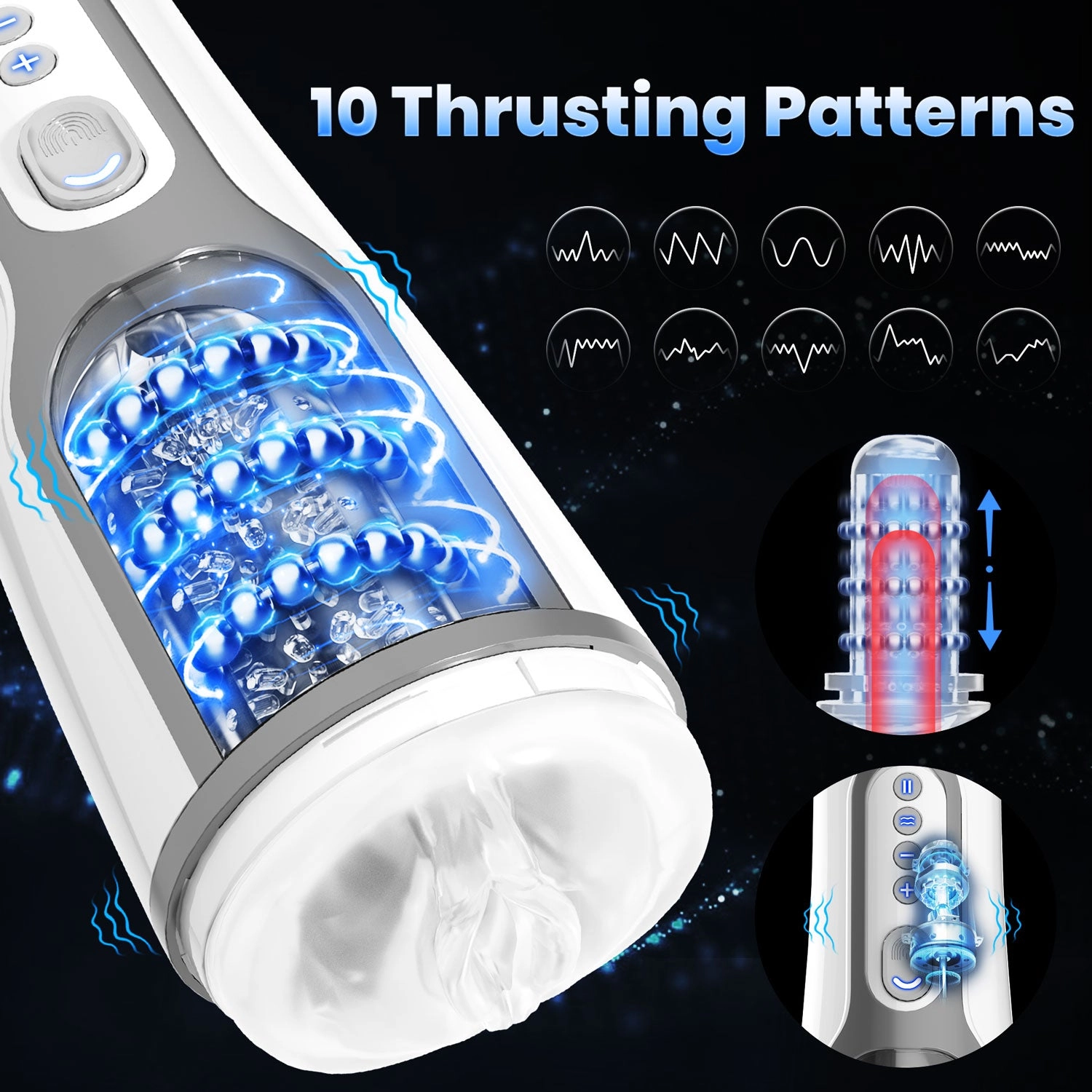 Automatic Thrusting Male Masturbator with Massaging Beads