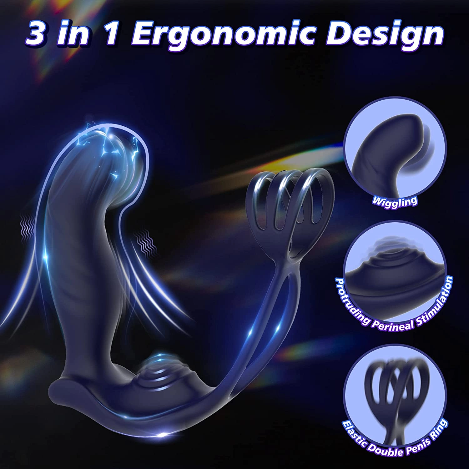 Blue Eagle Dual Penis Ring Prostate Anal Vibrator With 10 Wiggle & Vibration Modes - Laphwing