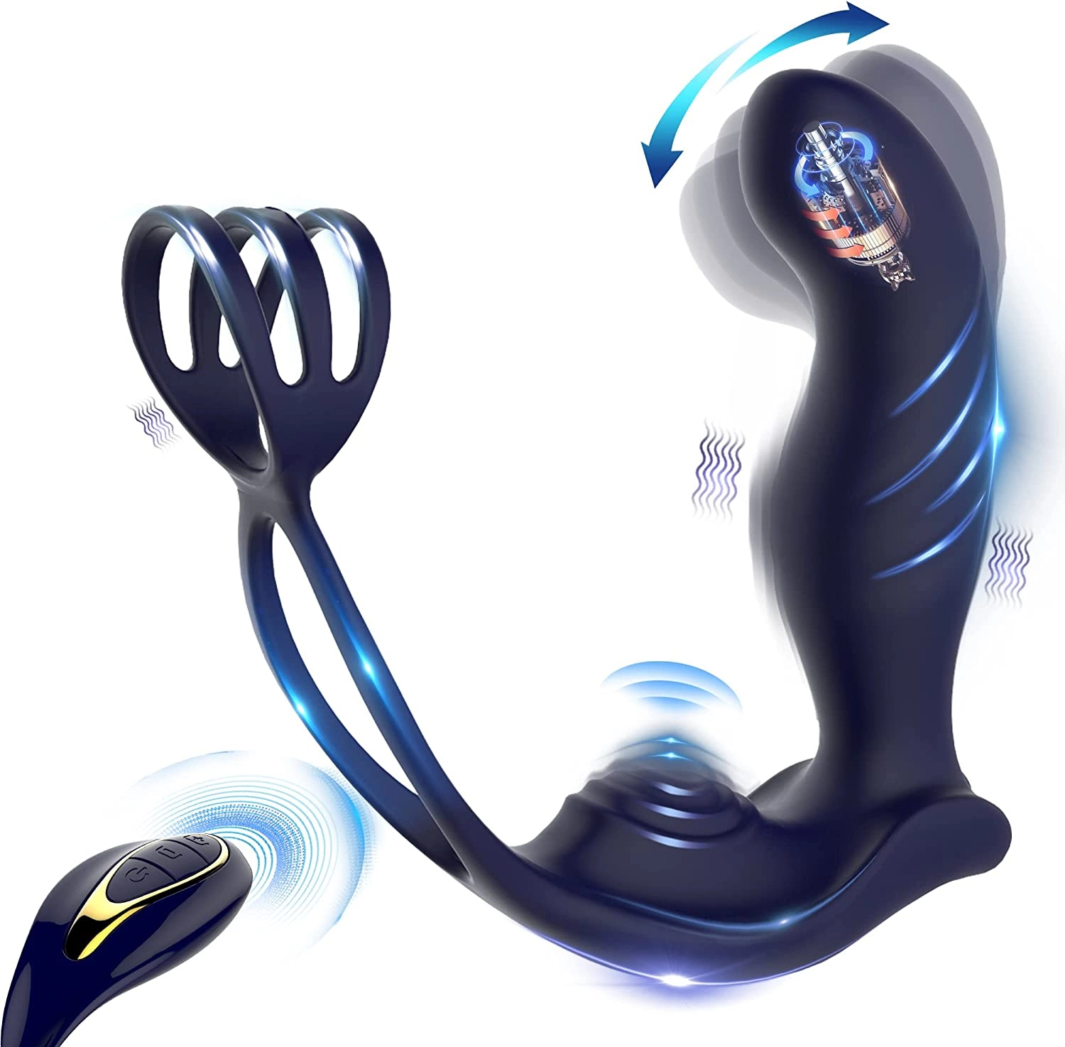 Blue Eagle Dual Penis Ring Prostate Anal Vibrator With 10 Wiggle & Vibration Modes - Laphwing