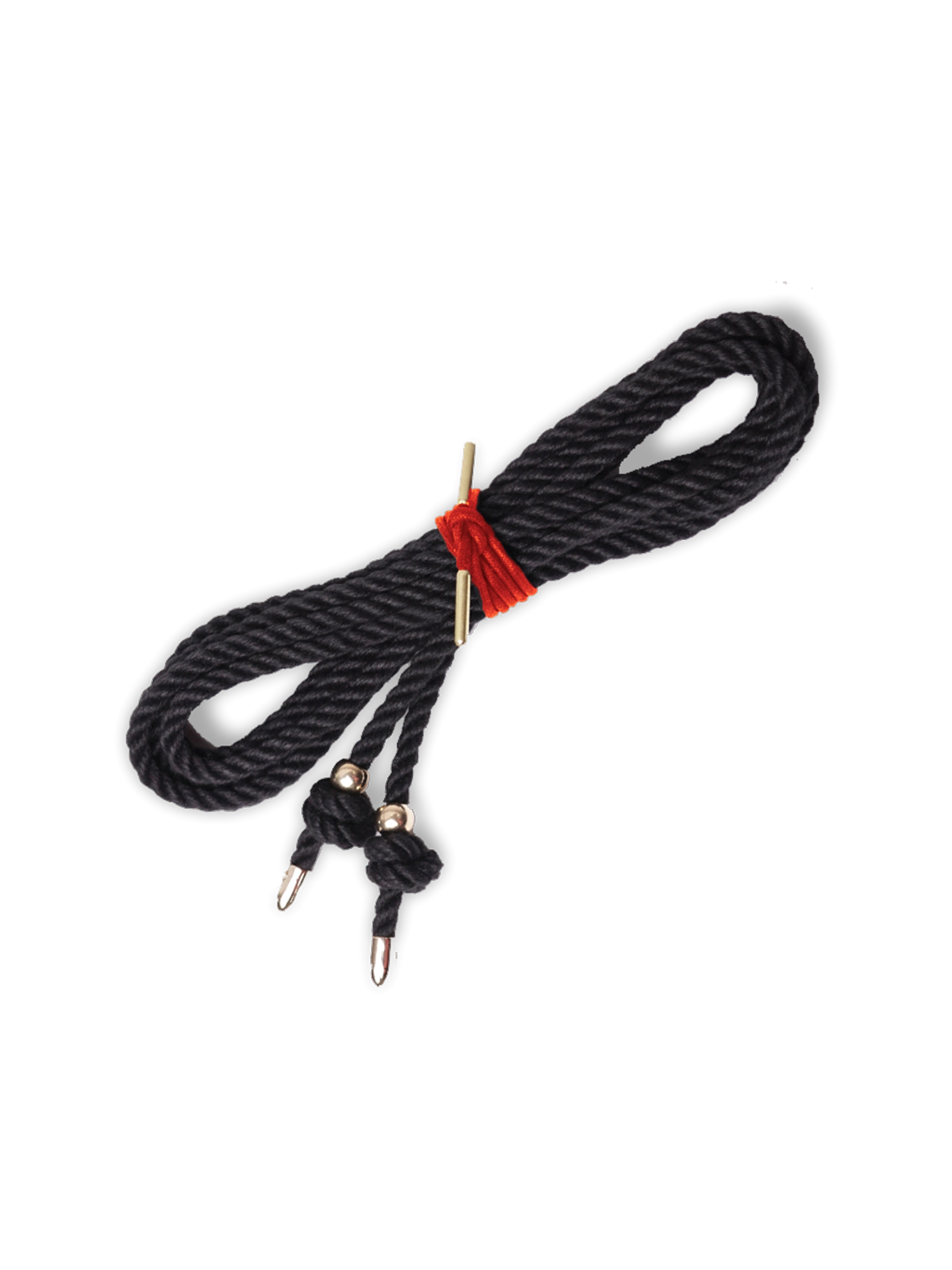Coco de Mer Bondage Rope with Gold Tips and Metal Pearl 4m Black