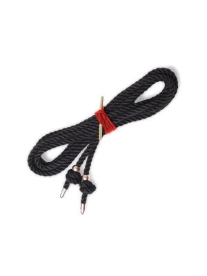 Coco de Mer Bondage Rope with Gold Tips and Metal Pearl 4m Black