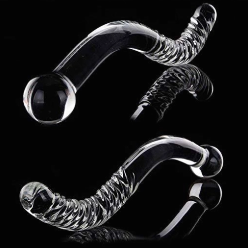 Curved Swirl Glass Double Ended Dildo | Massager