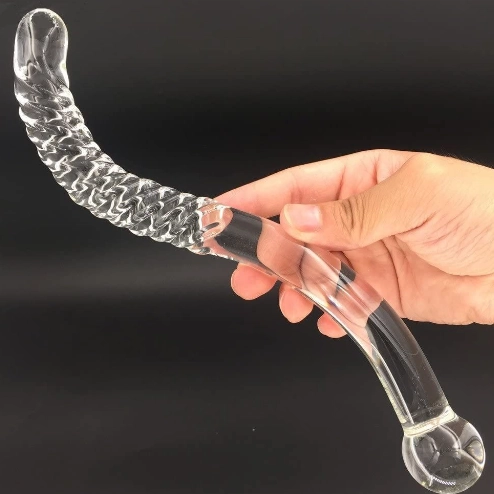 Curved Swirl Glass Double Ended Dildo | Massager