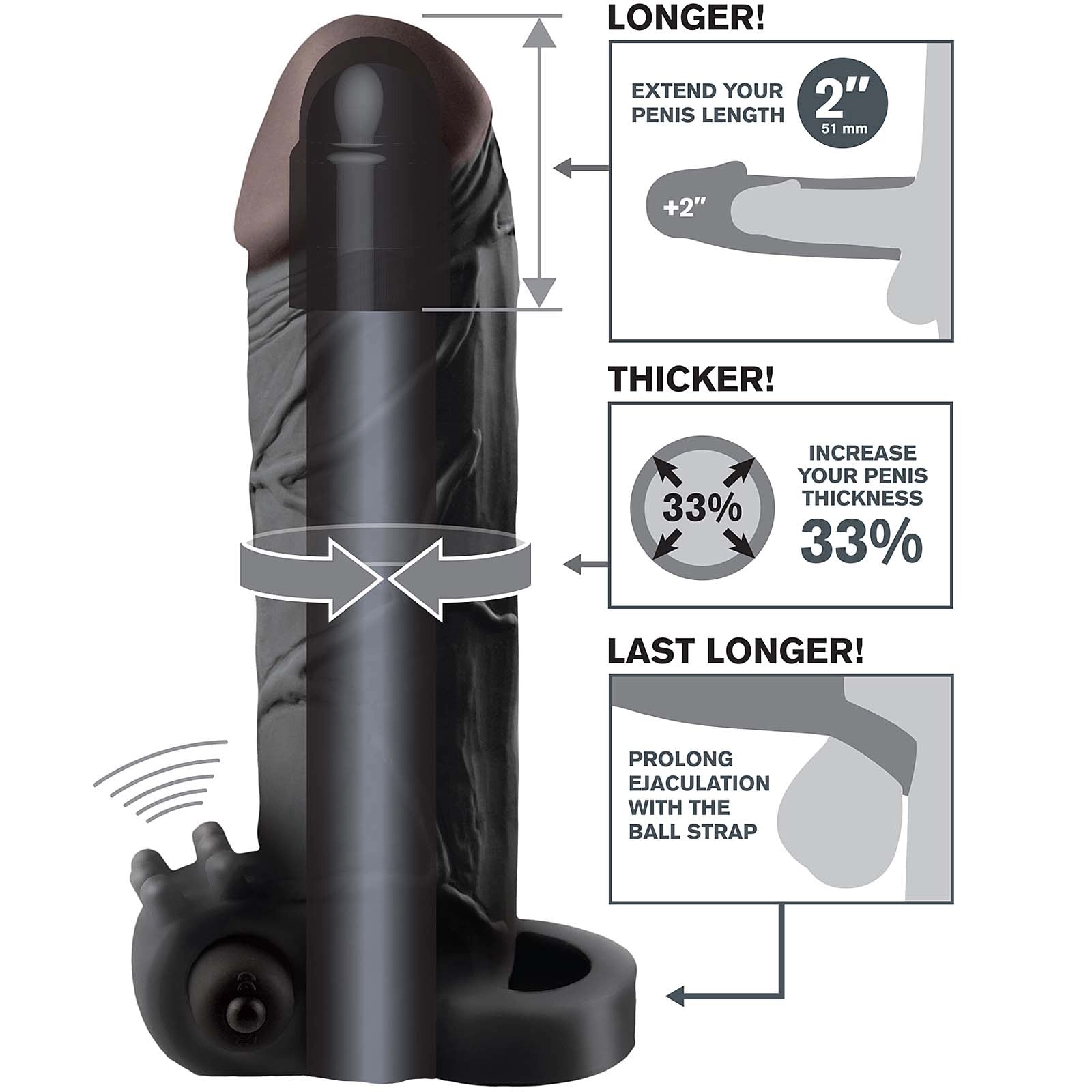Fantasy X-tensions Vibrating Real Feel 2 Extension - Black