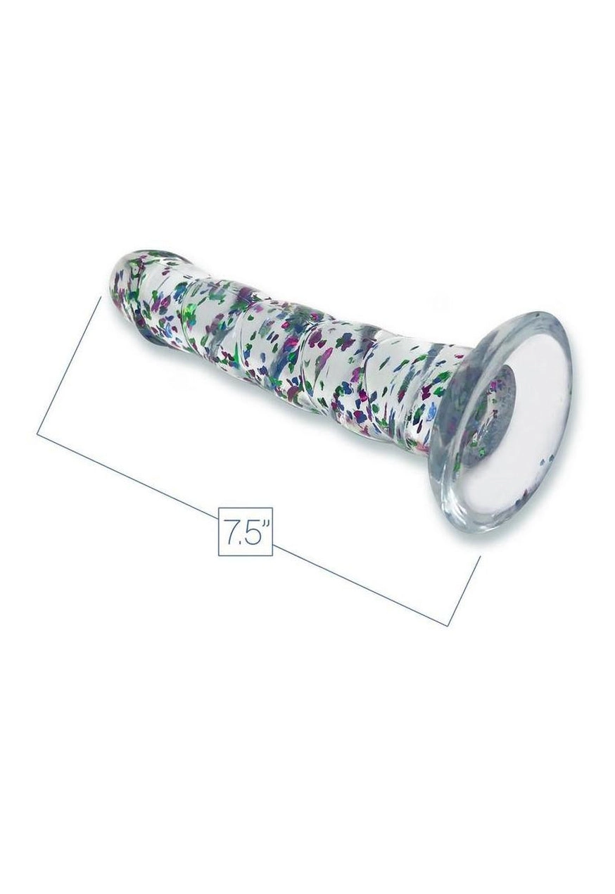 Glittergasm Swirl Clear Dildo with Suction Cup - Blue/Purple/Violet Glitter
