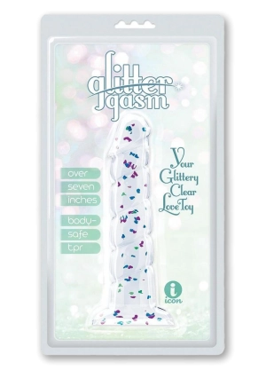 Glittergasm Swirl Clear Dildo with Suction Cup - Blue/Purple/Violet Glitter