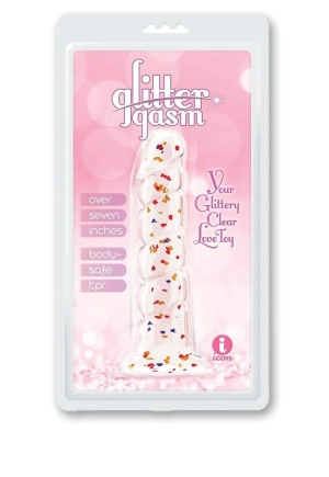 Glittergasm Swirl Clear Dildo with Suction Cup - Orange/Red/Golden Glitter