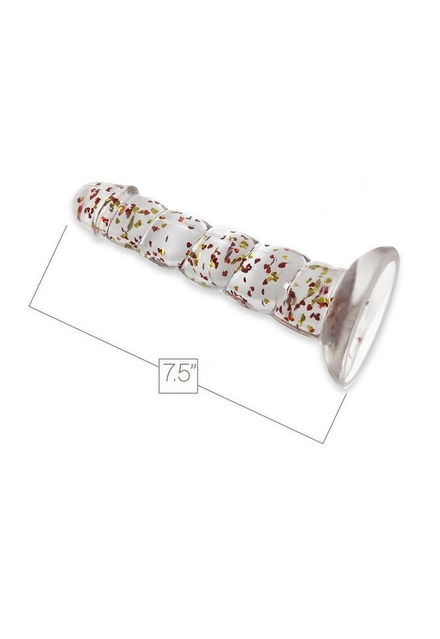 Glittergasm Swirl Clear Dildo with Suction Cup - Orange/Red/Golden Glitter