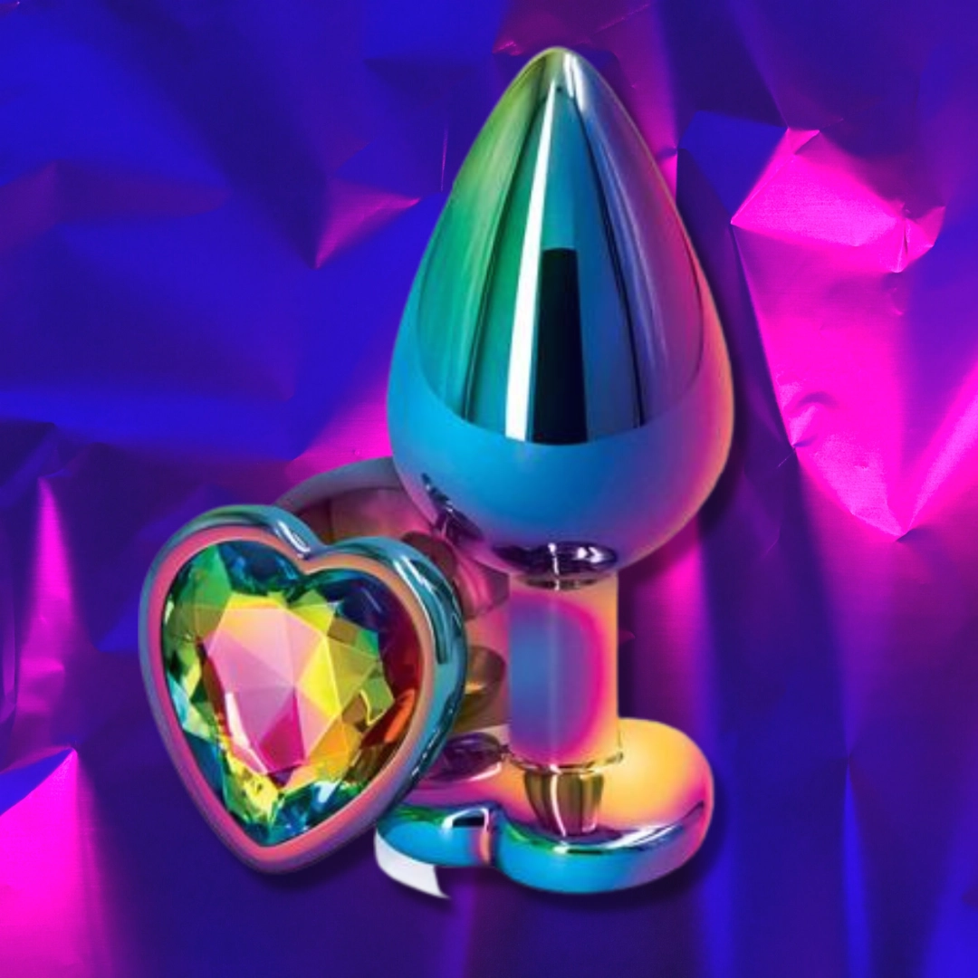 Holographic Jeweled Heart Butt Plug (Rainbow Gemstone)