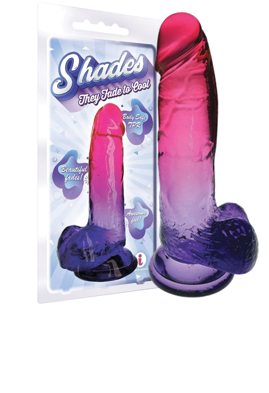 Icon Brands - Shades - Large 8 Inch Jelly TPR Gradient Dildo Pink and Plum