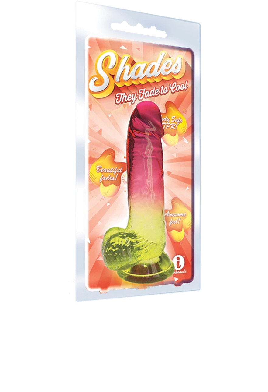 Icon Brands - Shades - Large 8 Inch Jelly TPR Gradient Dildo Pink and Yellow