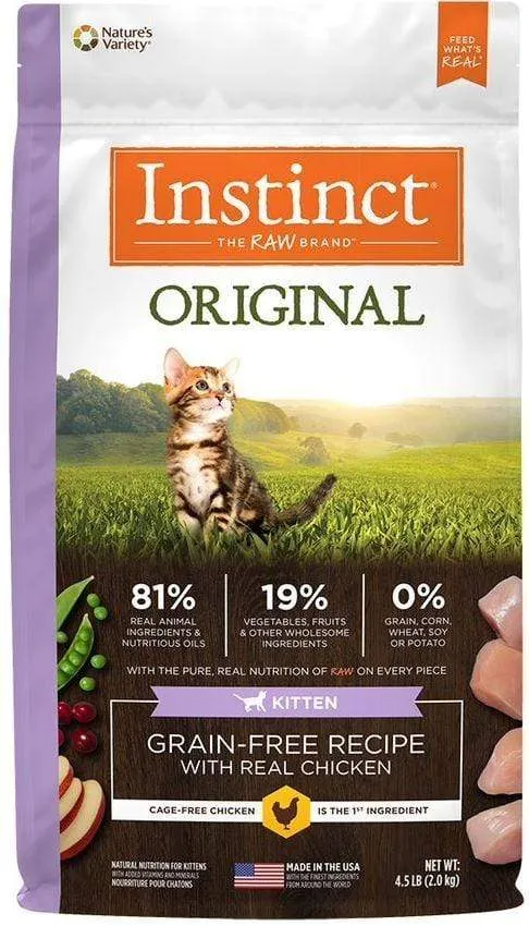 Instinct Original Kitten Grain Free Recipe with Real Chicken Natural Kibble Coated Freeze-Dried Raw Dry Cat Food