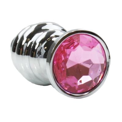 Metal Pleasure Play Sidewinder Butt Plug w/Pink Jewel