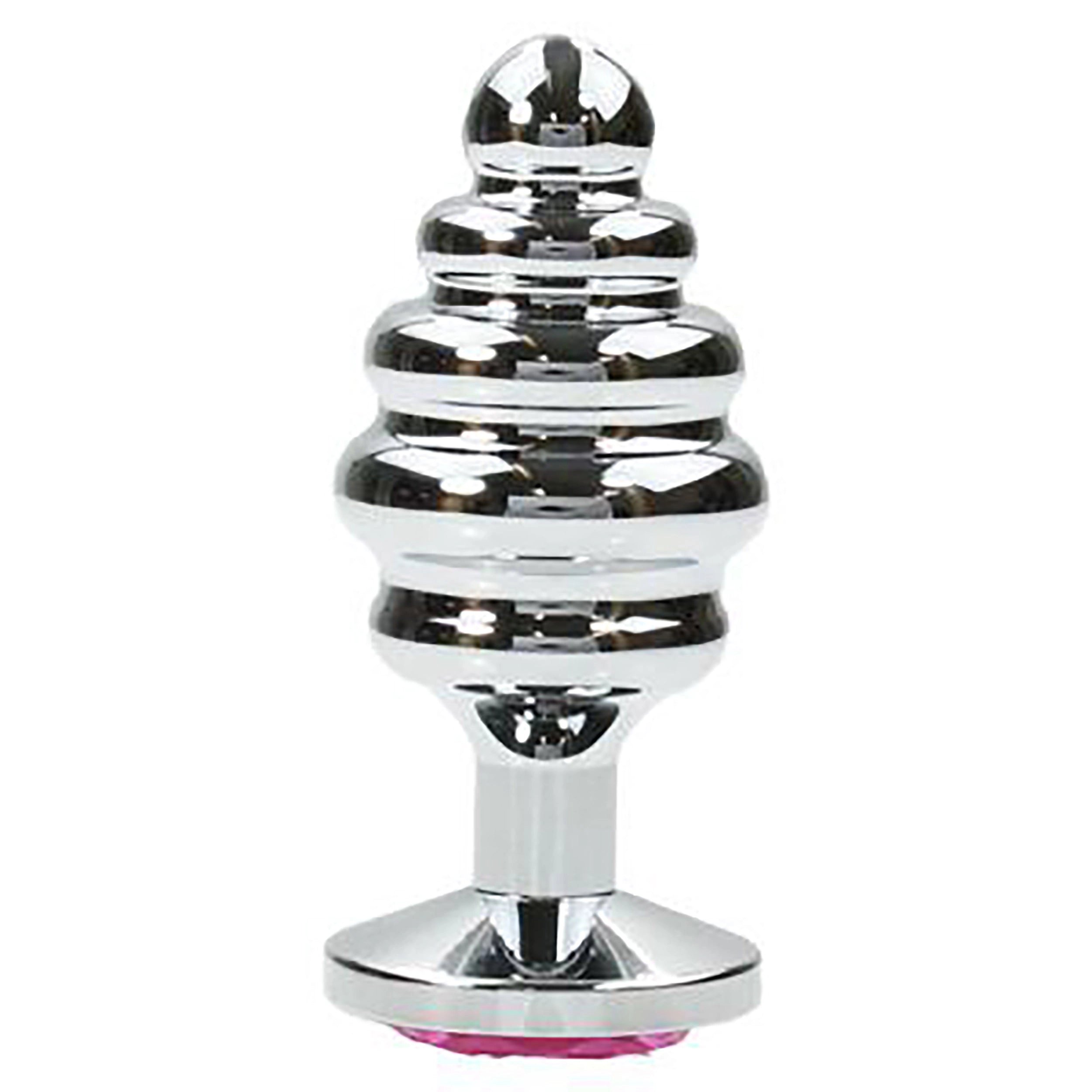 Metal Pleasure Play Sidewinder Butt Plug w/Pink Jewel