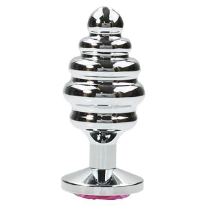 Metal Pleasure Play Sidewinder Butt Plug w/Pink Jewel