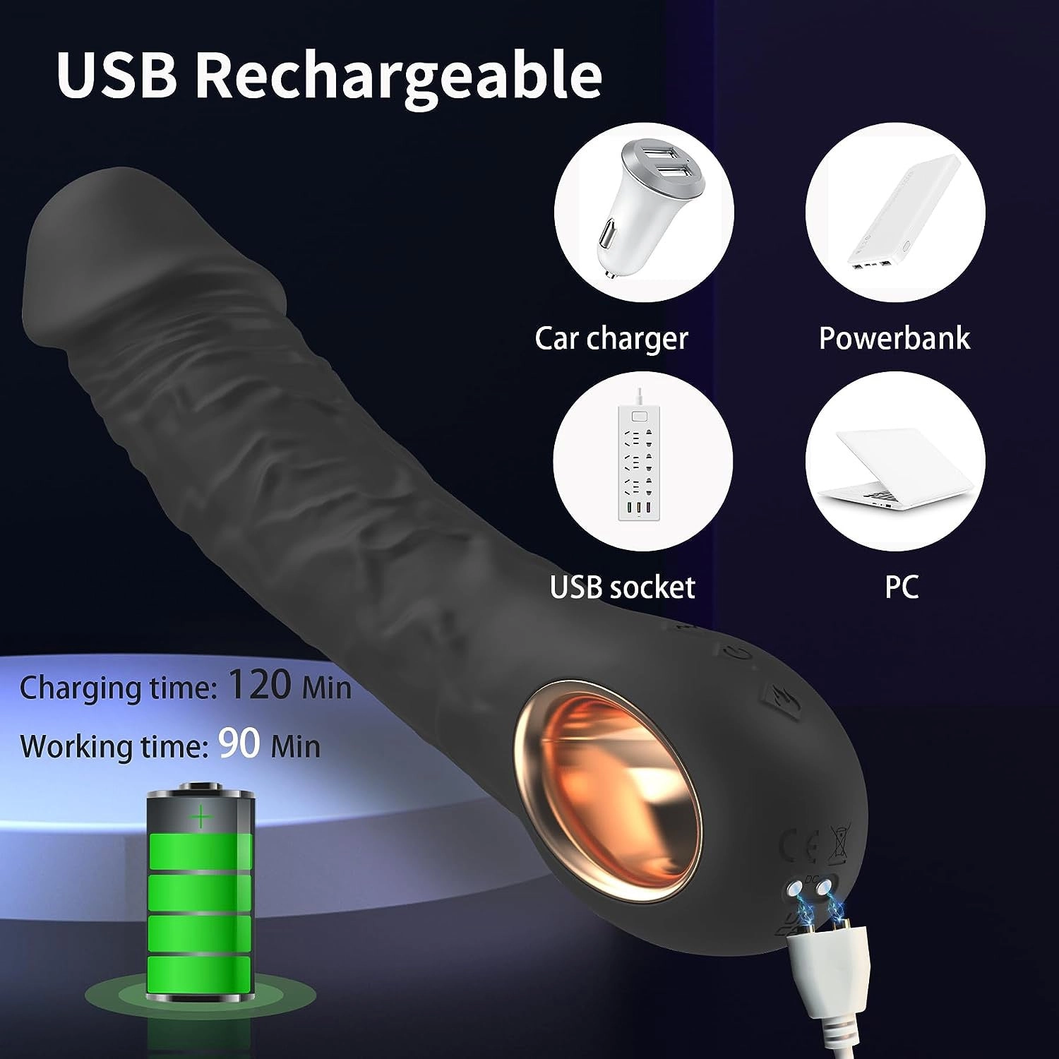 Mira Black Realistic Dildo Vibrator With 10 Powerful Vibrations & Heating Mode - Laphwing