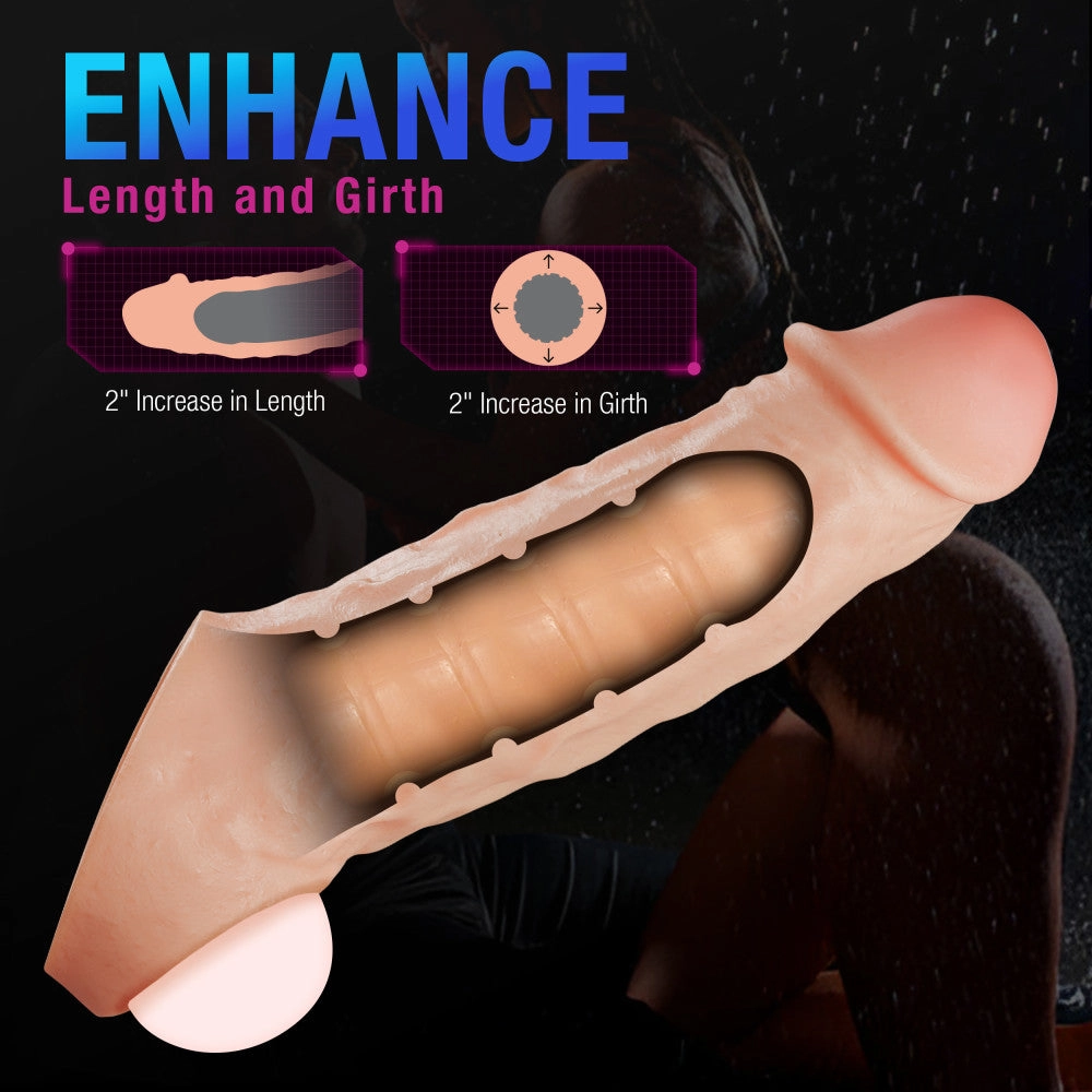 Performance Plus By Blush® | Intrepid 9.25 Inch Realistic Penis Extender Sleeve - Dual Density - Liquid Silicone – Beige