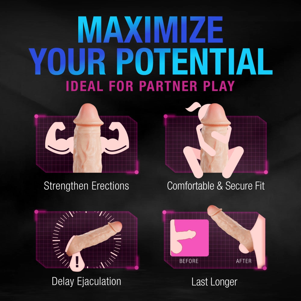 Performance Plus By Blush® | Intrepid 9.25 Inch Realistic Penis Extender Sleeve - Dual Density - Liquid Silicone – Beige