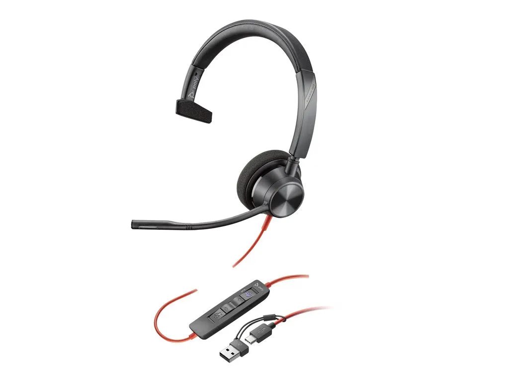 Poly Blackwire 3310 - Blackwire 3300 series - headset - on-ear - wired - USB-A - black - Certified for Microsoft Teams, UC certified 8X216AA