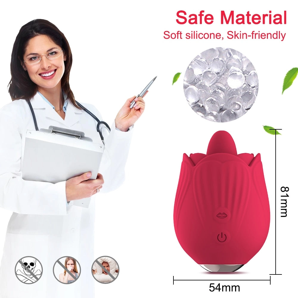 Powerful Rose Vibrator Toy Tongue Oral Licking Nipple Clit Clitoris Stimulator Sex Toys for Women