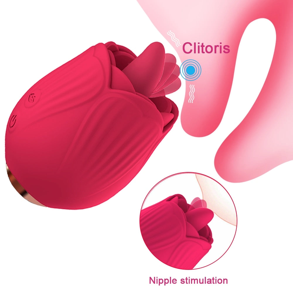 Powerful Rose Vibrator Toy Tongue Oral Licking Nipple Clit Clitoris Stimulator Sex Toys for Women