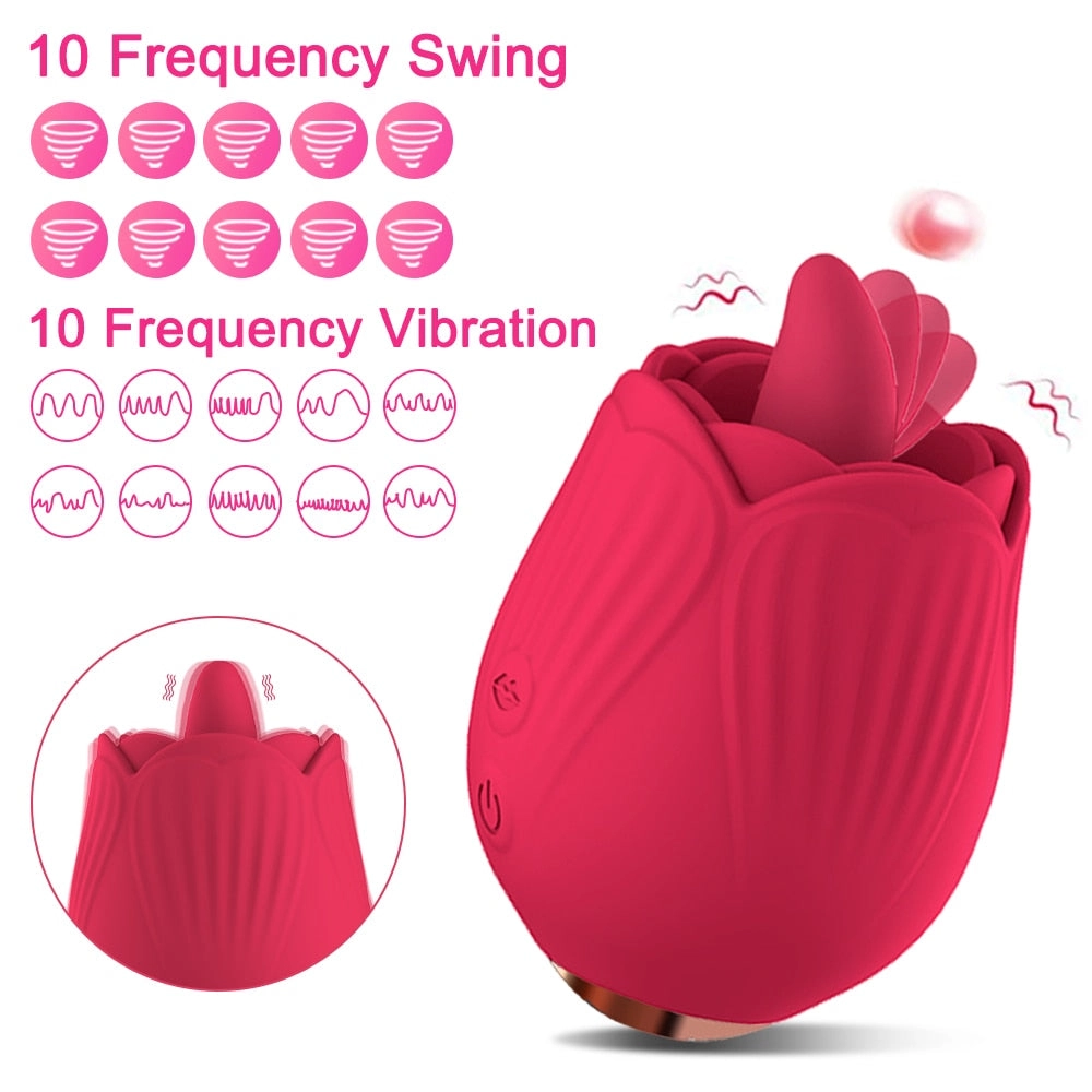 Powerful Rose Vibrator Toy Tongue Oral Licking Nipple Clit Clitoris Stimulator Sex Toys for Women