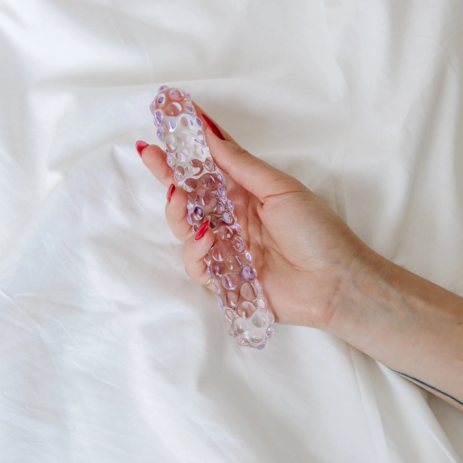 Purple Rose Nubby Glass Dildo