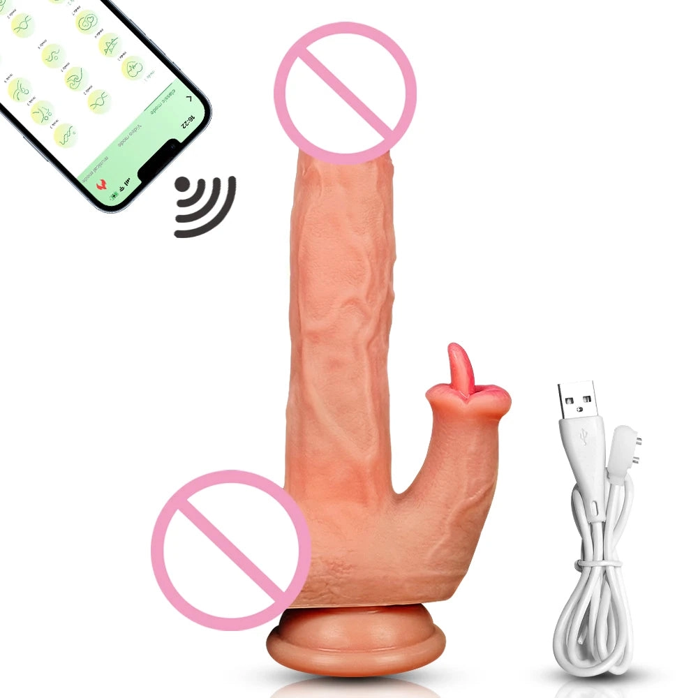 Realistic Penis Dildo Heated Telescoping Swinging 3 in 1