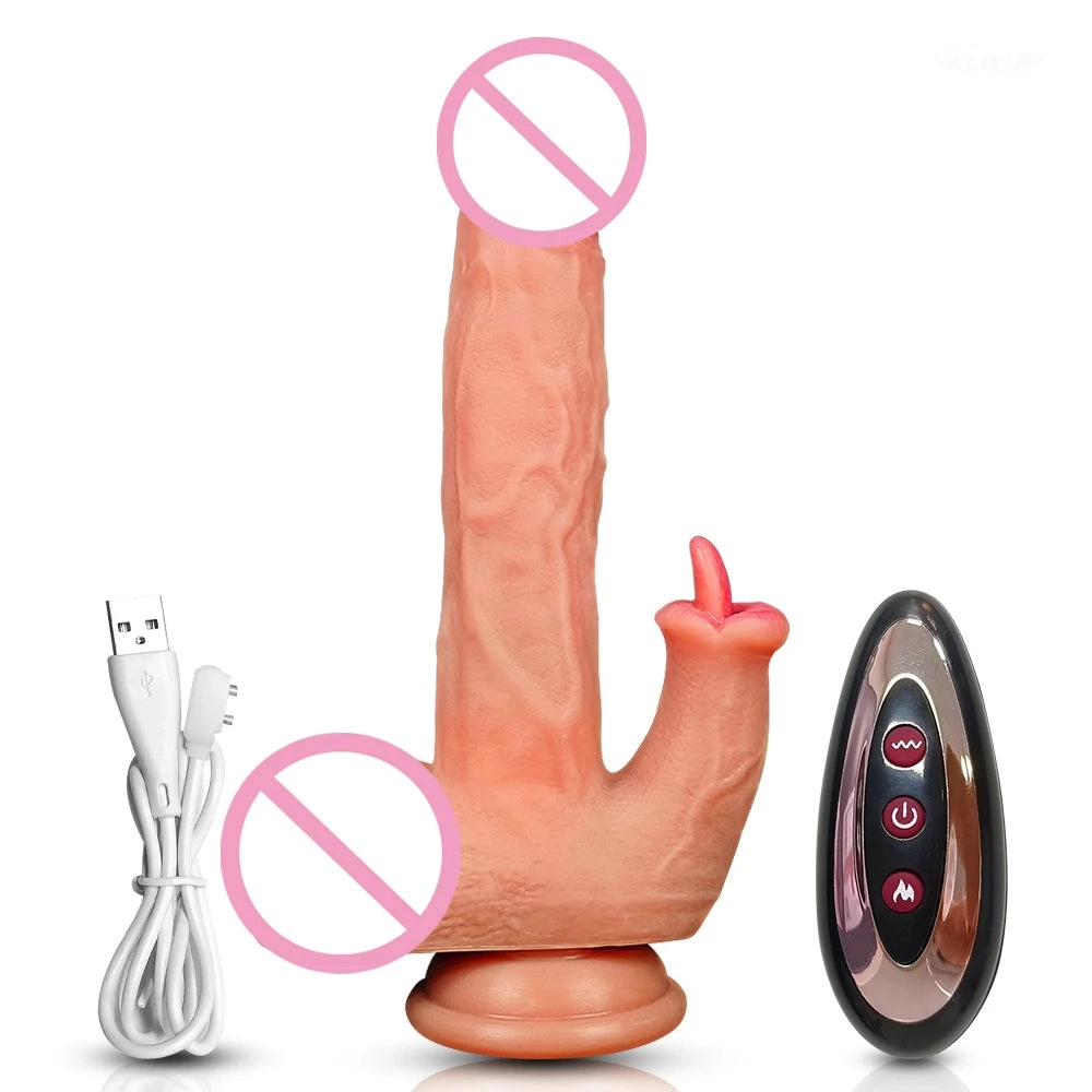 Realistic Penis Dildo Heated Telescoping Swinging 3 in 1