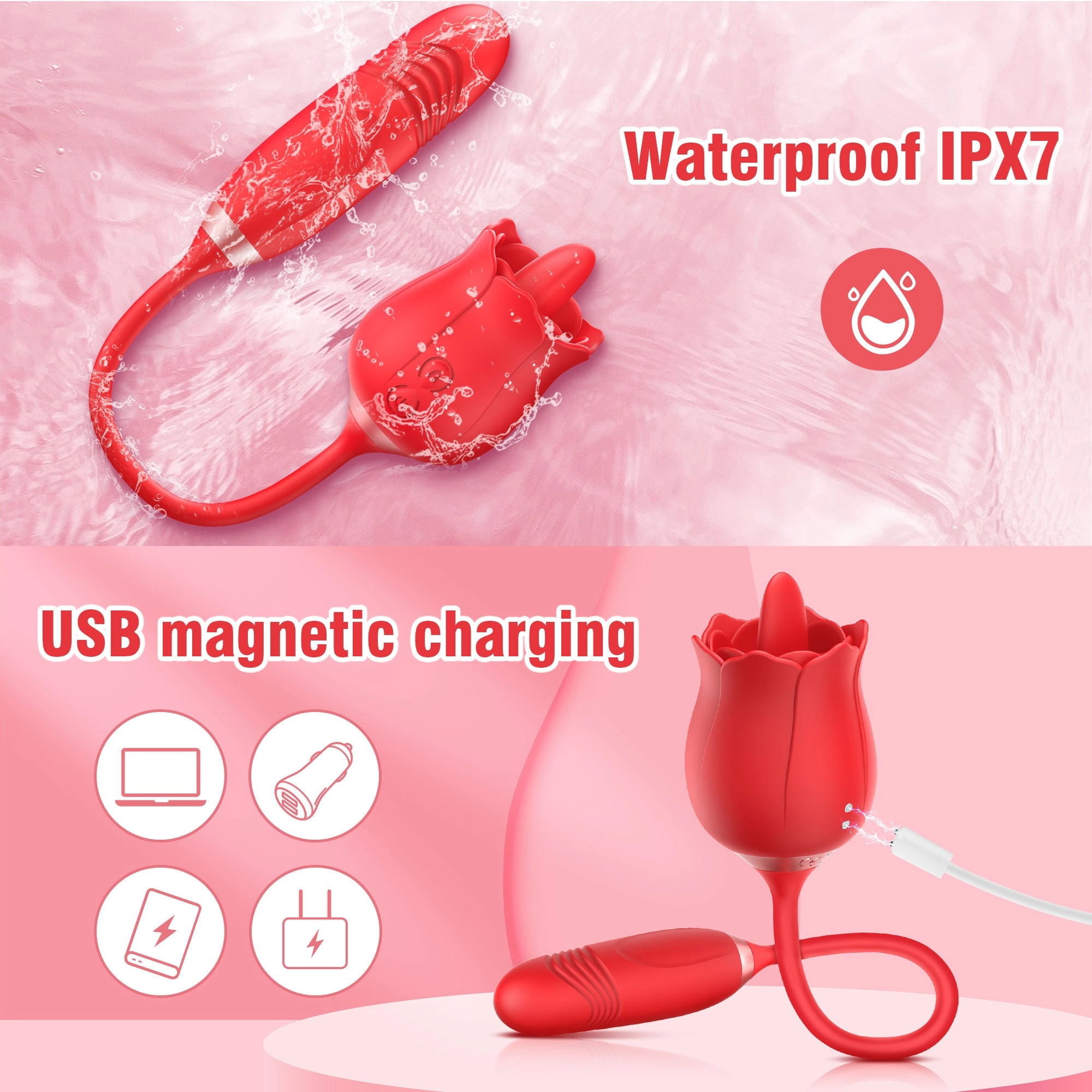 Sex toy Vibrator with 2 Thrusting and Vibration 10 Speed Patterns