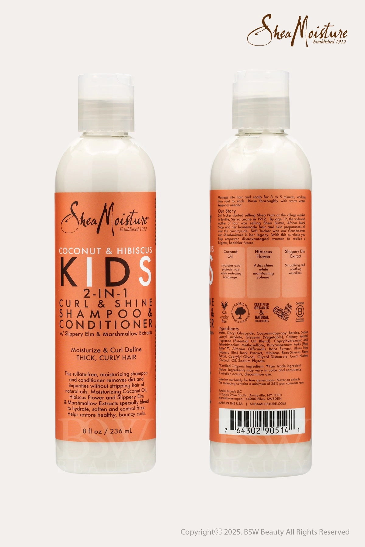 SHEA MOISTURE COCONUT & HIBISCUS KIDS 2-IN-1 CURL & SHINE SHAMPOO & CONDITIONER 8oz