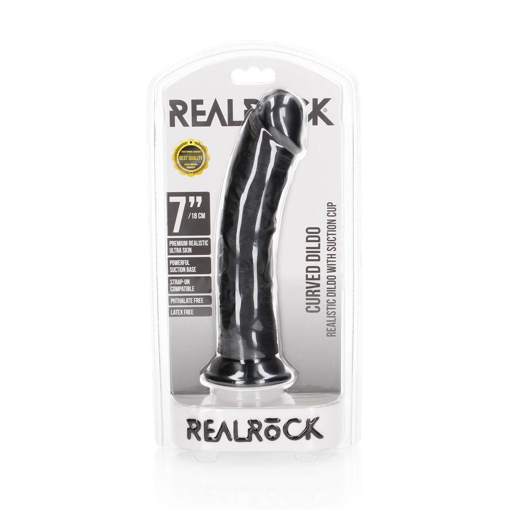 Shots Real Rock Realistic Curved Dildo 7 Inch - Black