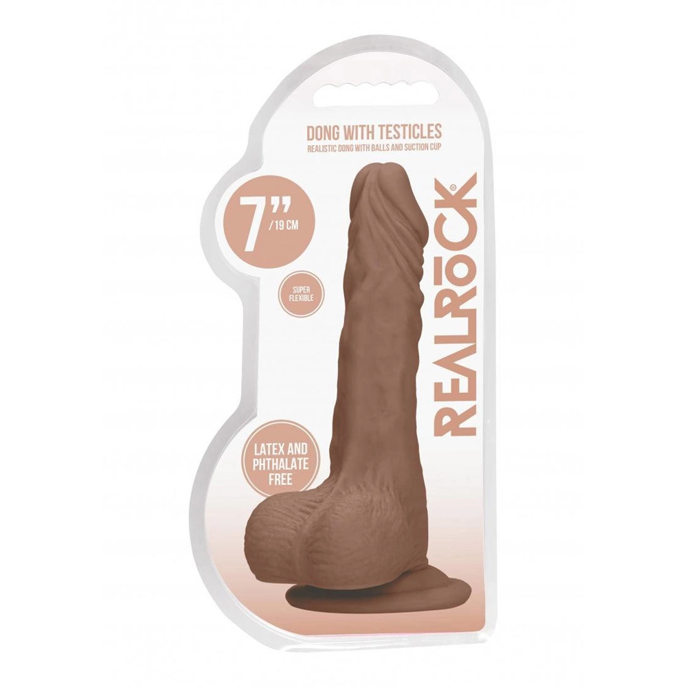 Shots Real Rock Skin Dong With Balls 7 Inch - Tan