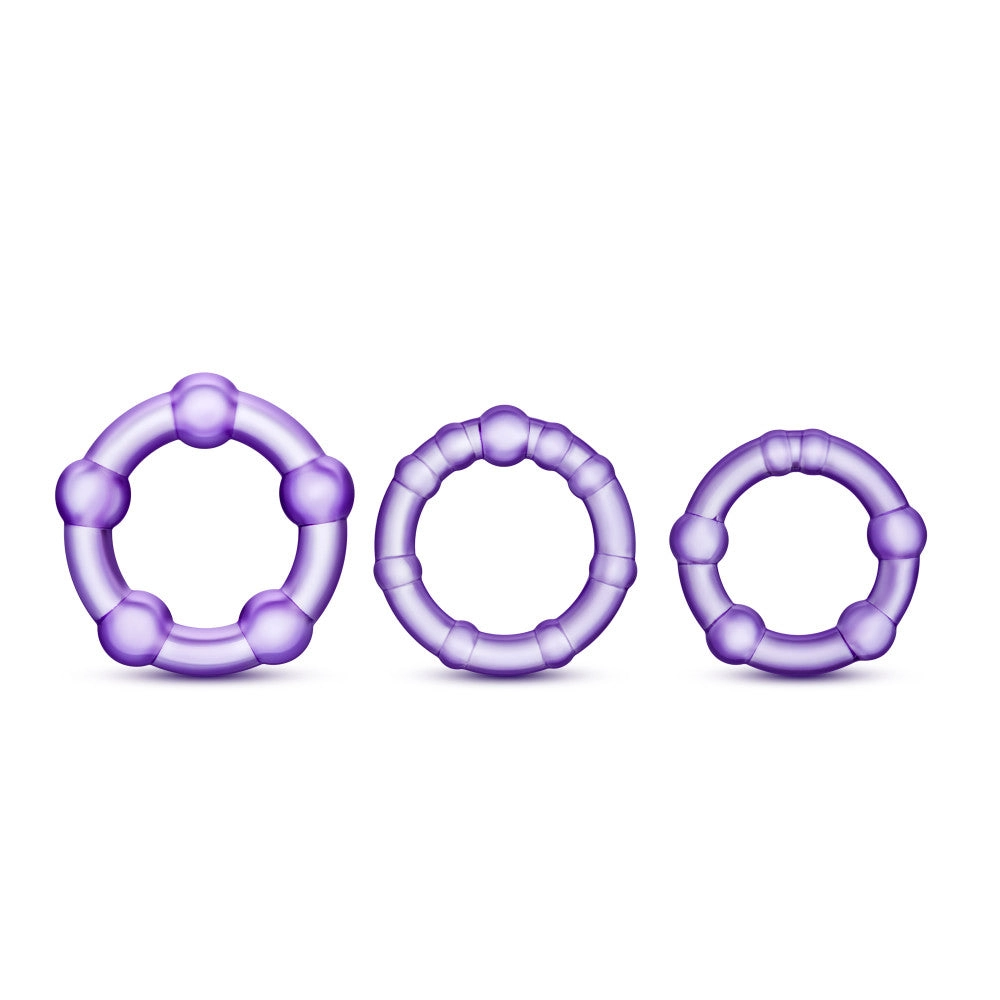 Stay Hard By Blush® | Clear Purple Beaded Penis Rings (3-Sizes)