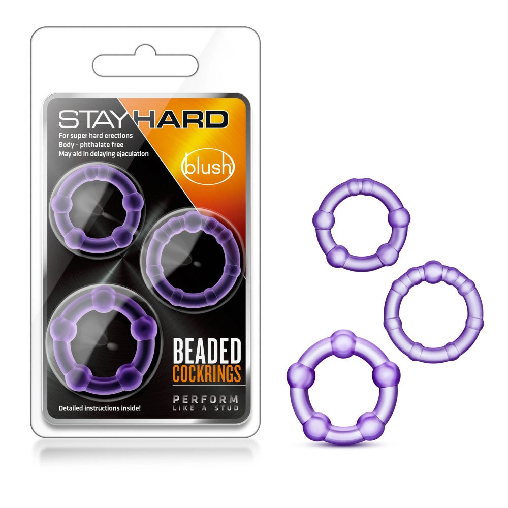 Stay Hard By Blush® | Clear Purple Beaded Penis Rings (3-Sizes)