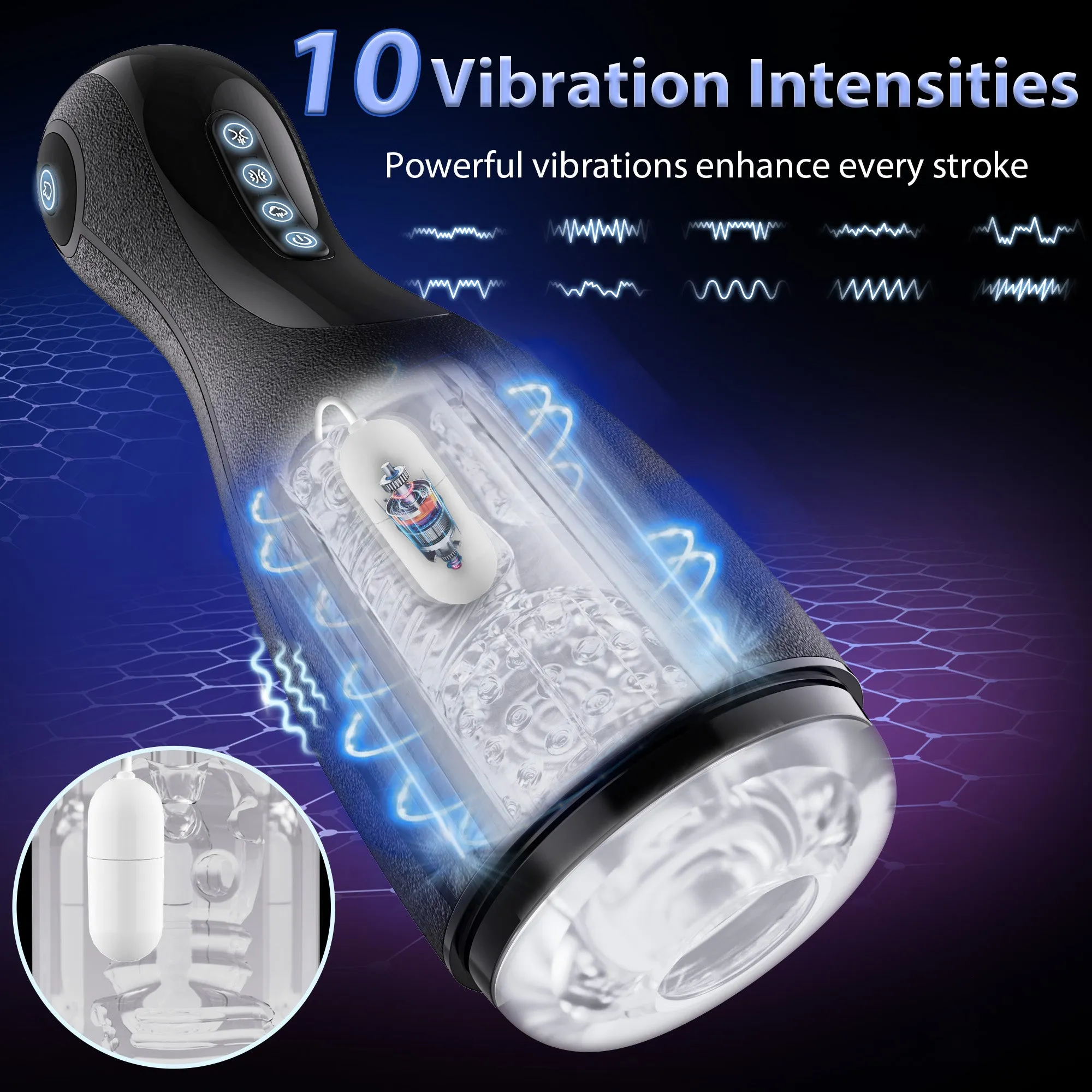 Suction Masturbator with Airbag Squeezing, Suction & Vibration