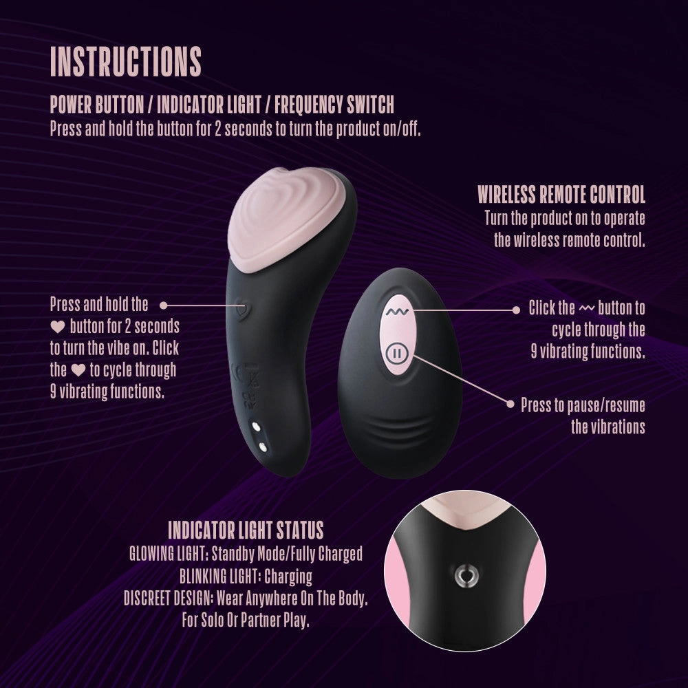 Temptasia By Blush® | Heartbeat Panty Vibrator With 2 Button Wireless Remote Control in Pink - 9 Vibration Modes - Attaches Discreetly