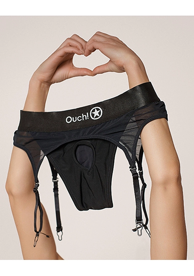 Vibrating Strap-on Thong with Adjustable Garters