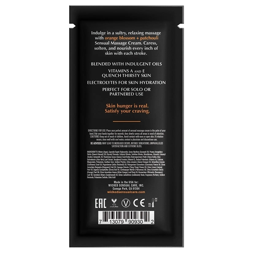 Wicked Sensual Massage Cream-Orange Blossom   Patchouli Scented 10ml