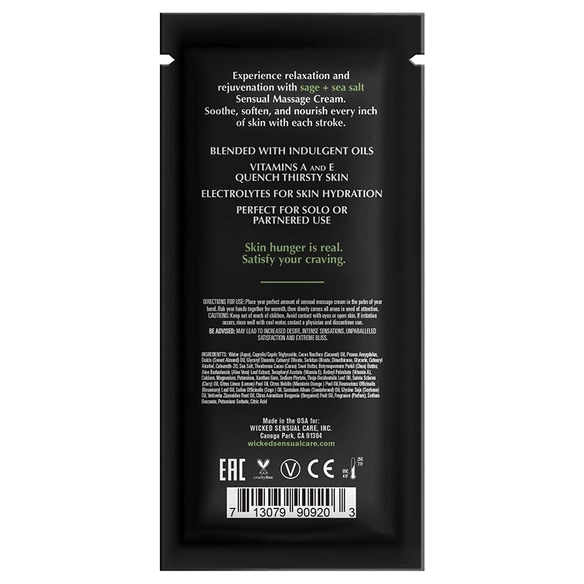 Wicked Sensual Massage Cream-Sage   Sea Salt Scented 10ml Foil