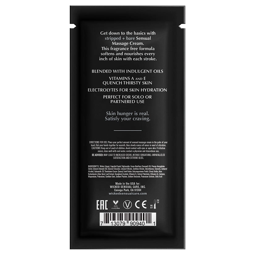Wicked Sensual Massage Cream-Stripped   Bare Unscented 10ml Foil